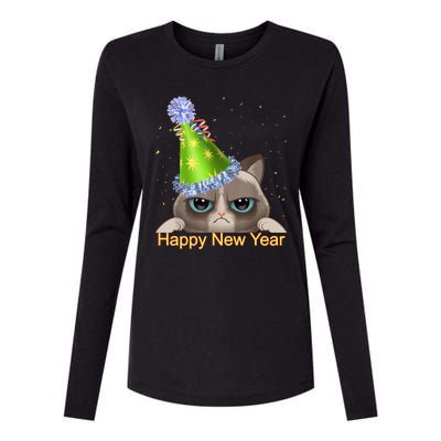 Funny New YearS Eve Cat Party Hat Womens Cotton Relaxed Long Sleeve T-Shirt