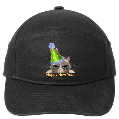 Funny New YearS Eve Cat Party Hat 7-Panel Snapback Hat