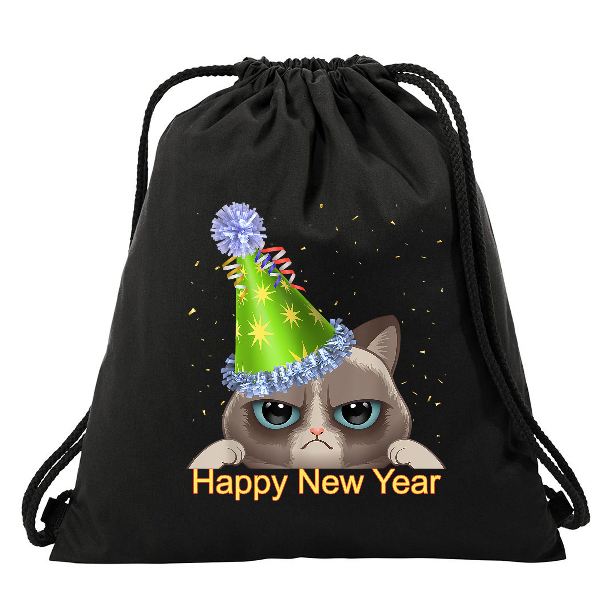 Funny New YearS Eve Cat Party Hat Drawstring Bag