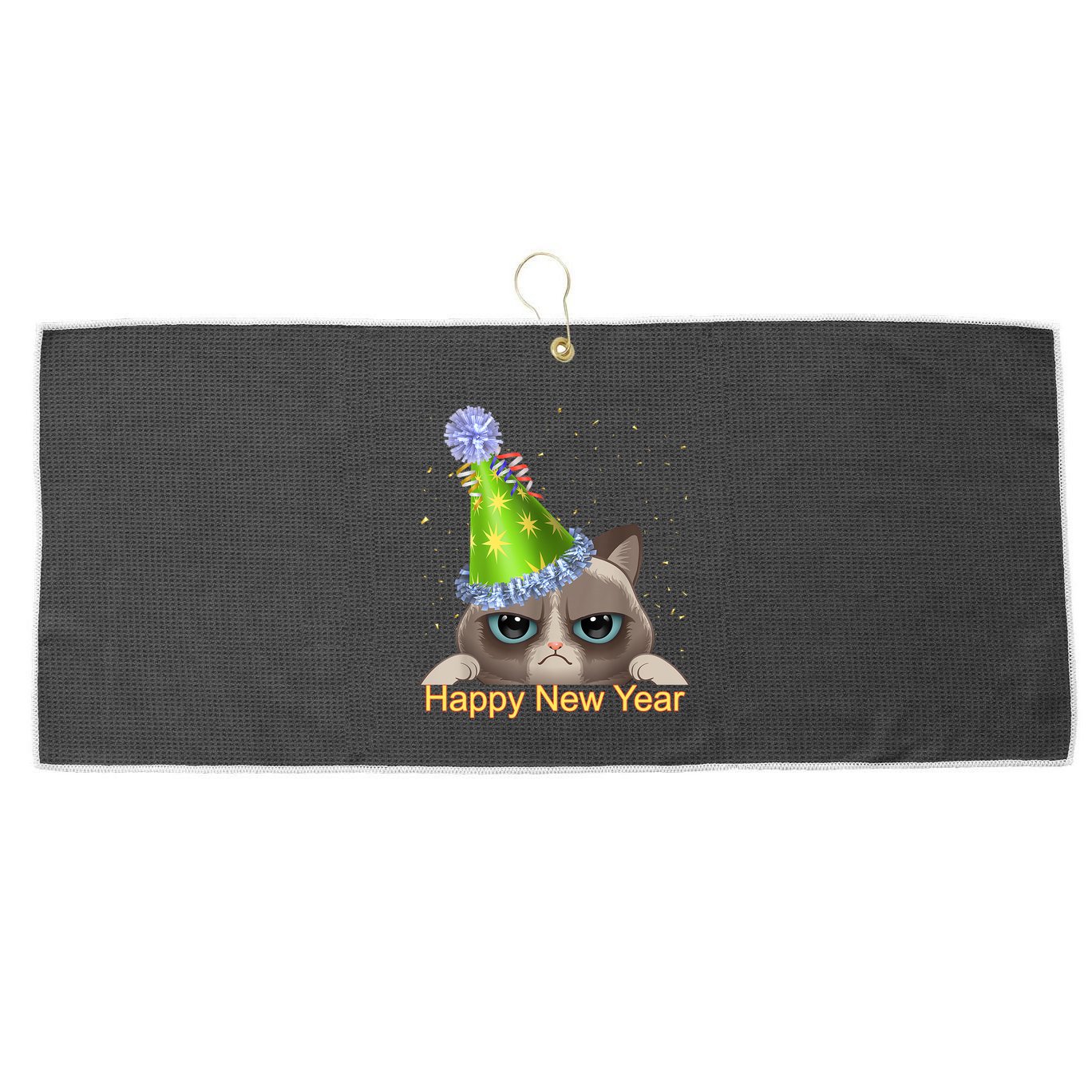 Funny New YearS Eve Cat Party Hat Large Microfiber Waffle Golf Towel