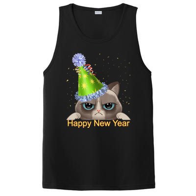 Funny New YearS Eve Cat Party Hat PosiCharge Competitor Tank