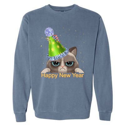 Funny New YearS Eve Cat Party Hat Garment-Dyed Sweatshirt