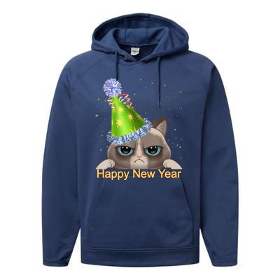 Funny New YearS Eve Cat Party Hat Performance Fleece Hoodie