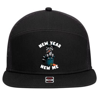 Funny New Year New Me. Raccoon Trash Panda Carrot & Dumbbell 7 Panel Mesh Trucker Snapback Hat