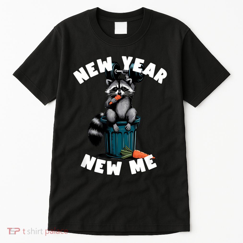 Funny New Year New Me. Raccoon Trash Panda Carrot & Dumbbell Tall T-Shirt