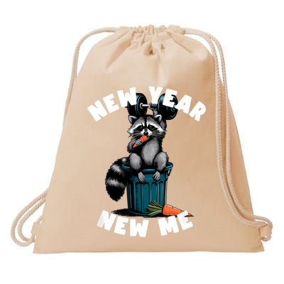 Funny New Year New Me. Raccoon Trash Panda Carrot & Dumbbell Drawstring Bag