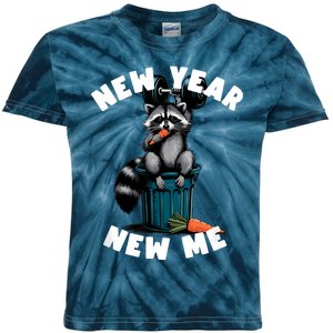 Funny New Year New Me. Raccoon Trash Panda Carrot & Dumbbell Kids Tie-Dye T-Shirt