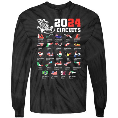 Formula One 2024 Calendar For Race Car Fan Circuits Race Tie-Dye Long Sleeve Shirt