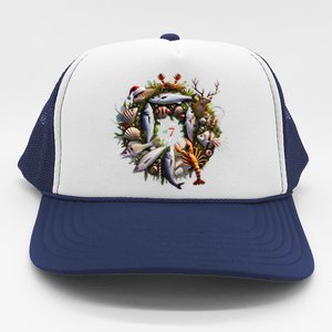 Feast Of 7 Fish Christmas Wreath With Buck Trucker Hat