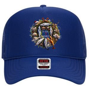 Feast Of 7 Fish Christmas Wreath With Buck High Crown Mesh Back Trucker Hat