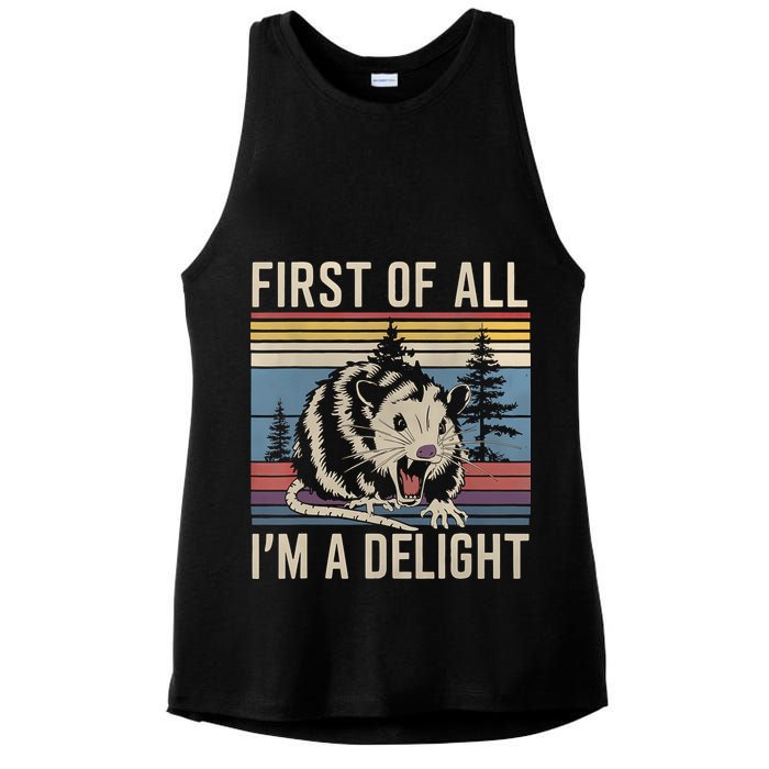 First Of All I’M A Delight Sarcastic Angry Opossum Possum Ladies PosiCharge Tri-Blend Wicking Tank
