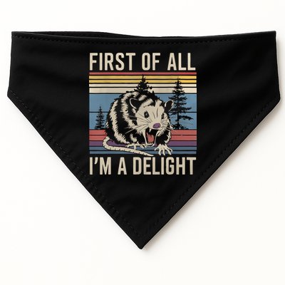 First Of All I’M A Delight Sarcastic Angry Opossum Possum USA-Made Doggie Bandana