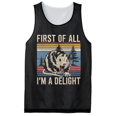 First Of All I’M A Delight Sarcastic Angry Opossum Possum Mesh Reversible Basketball Jersey Tank