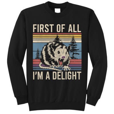 First Of All I’M A Delight Sarcastic Angry Opossum Possum Tall Sweatshirt