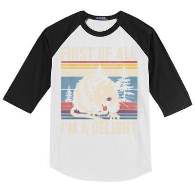 First Of All I’M A Delight Sarcastic Angry Opossum Possum Kids Colorblock Raglan Jersey