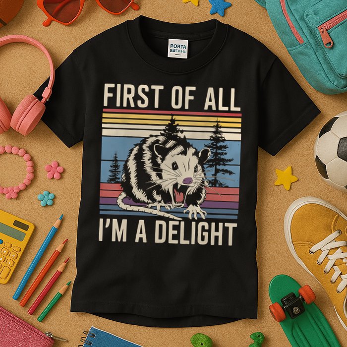 First Of All I’M A Delight Sarcastic Angry Opossum Possum Kids T-Shirt