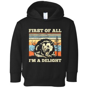 First Of All Im A Delight Sarcastic Angry Opossum Possum Toddler Hoodie