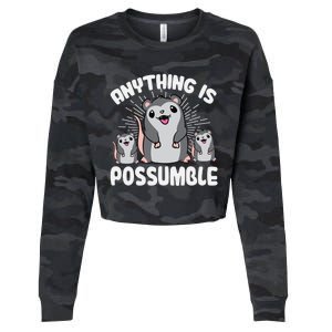 Funny Opossum Anything Is Possumble Cute Possum Family Cool Gift Cropped Pullover Crew