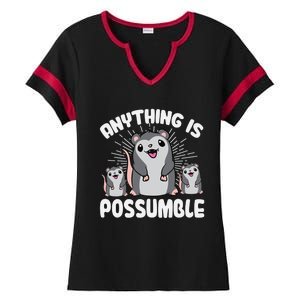 Funny Opossum Anything Is Possumble Cute Possum Family Cool Gift Ladies Halftime Notch Neck Tee