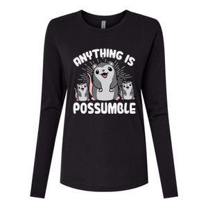 Funny Opossum Anything Is Possumble Cute Possum Family Cool Gift Womens Cotton Relaxed Long Sleeve T-Shirt