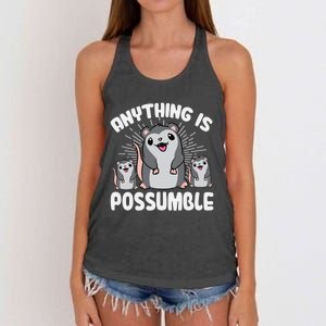 Funny Opossum Anything Is Possumble Cute Possum Family Cool Gift Women's Knotted Racerback Tank