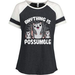 Funny Opossum Anything Is Possumble Cute Possum Family Cool Gift Enza Ladies Jersey Colorblock Tee