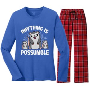 Funny Opossum Anything Is Possumble Cute Possum Family Cool Gift Women's Long Sleeve Flannel Pajama Set 