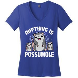 Funny Opossum Anything Is Possumble Cute Possum Family Cool Gift Women's V-Neck T-Shirt