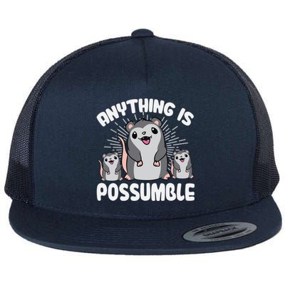 Funny Opossum Anything Is Possumble Cute Possum Family Cool Gift Flat Bill Trucker Hat