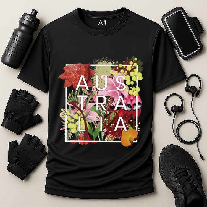 Flowers Of Australia Word Art Australian Pride Cooling Performance Crew T-Shirt