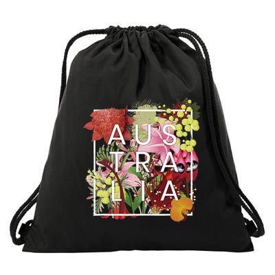 Flowers Of Australia Word Art Australian Pride Drawstring Bag