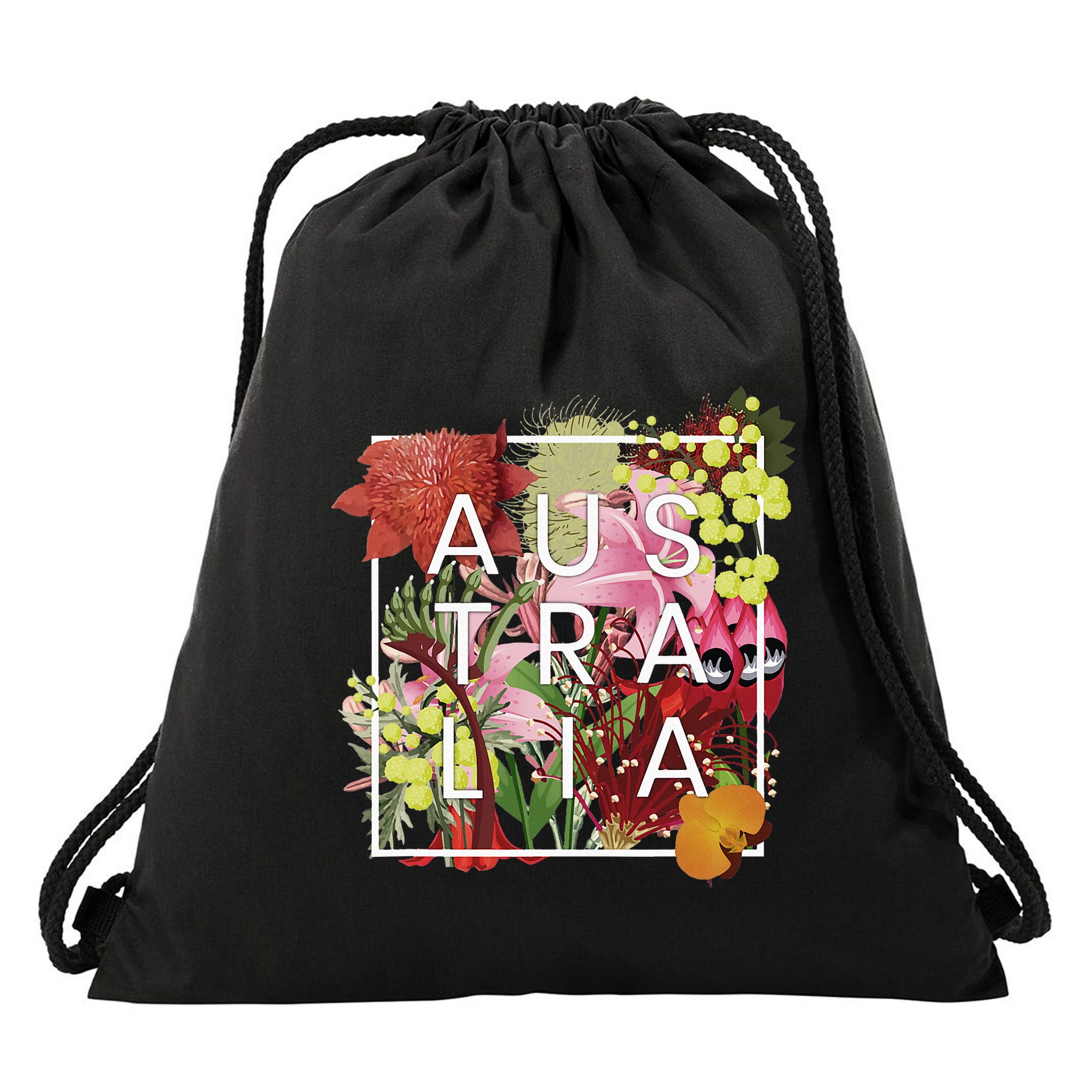 Flowers Of Australia Word Art Australian Pride Drawstring Bag