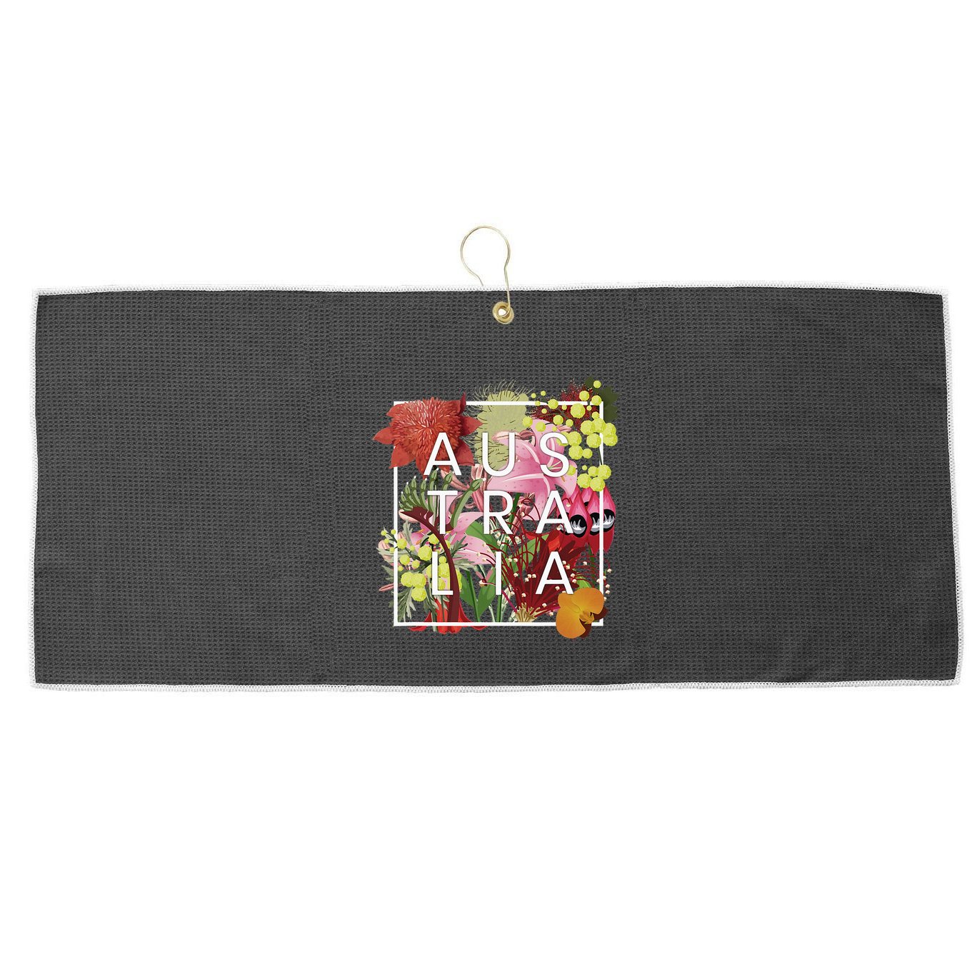 Flowers Of Australia Word Art Australian Pride Large Microfiber Waffle Golf Towel