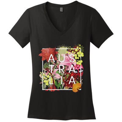 Flowers Of Australia Word Art Australian Pride Women's V-Neck T-Shirt
