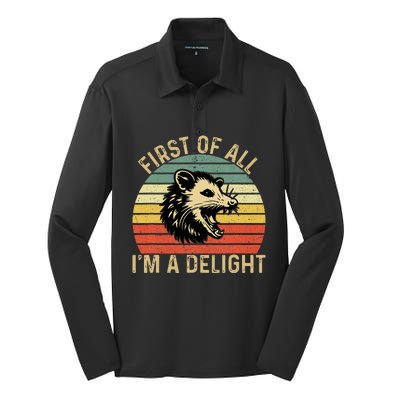 First Of All IM A Delight Sarcastic Angry Opossum Possum Silk Touch Performance Long Sleeve Polo