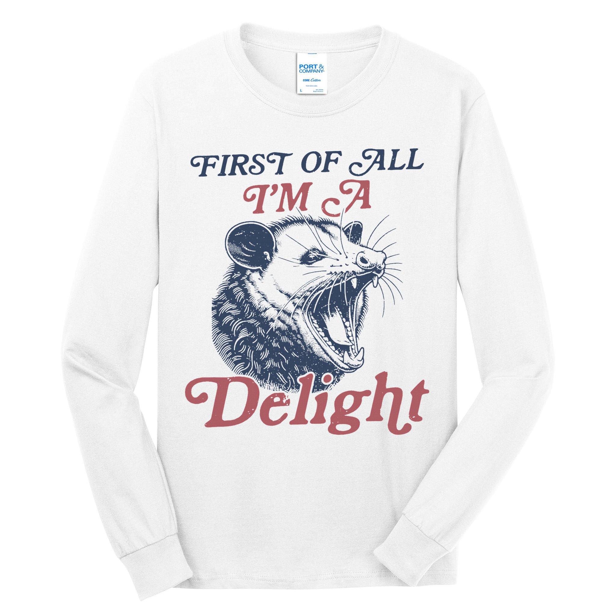 First Of All I'm A Delight Sarcastic Angry Opossum Possum Tall Long Sleeve T-Shirt