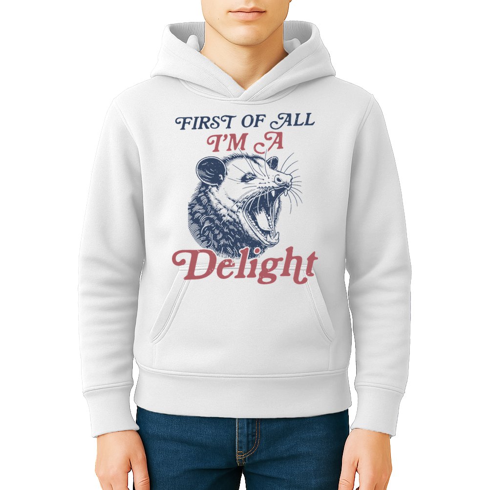 First Of All I'm A Delight Sarcastic Angry Opossum Possum Kids Hoodie
