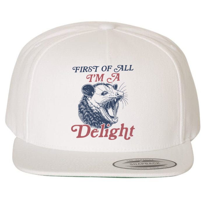 First Of All I'm A Delight Sarcastic Angry Opossum Possum Wool Snapback Cap