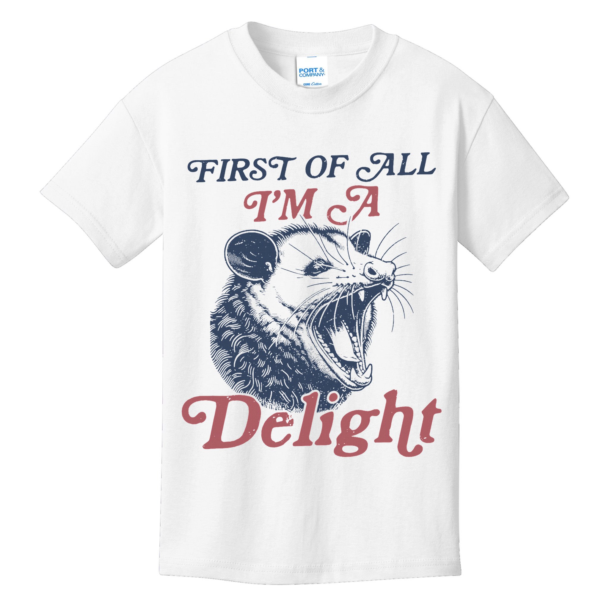 First Of All I'm A Delight Sarcastic Angry Opossum Possum Kids T-Shirt