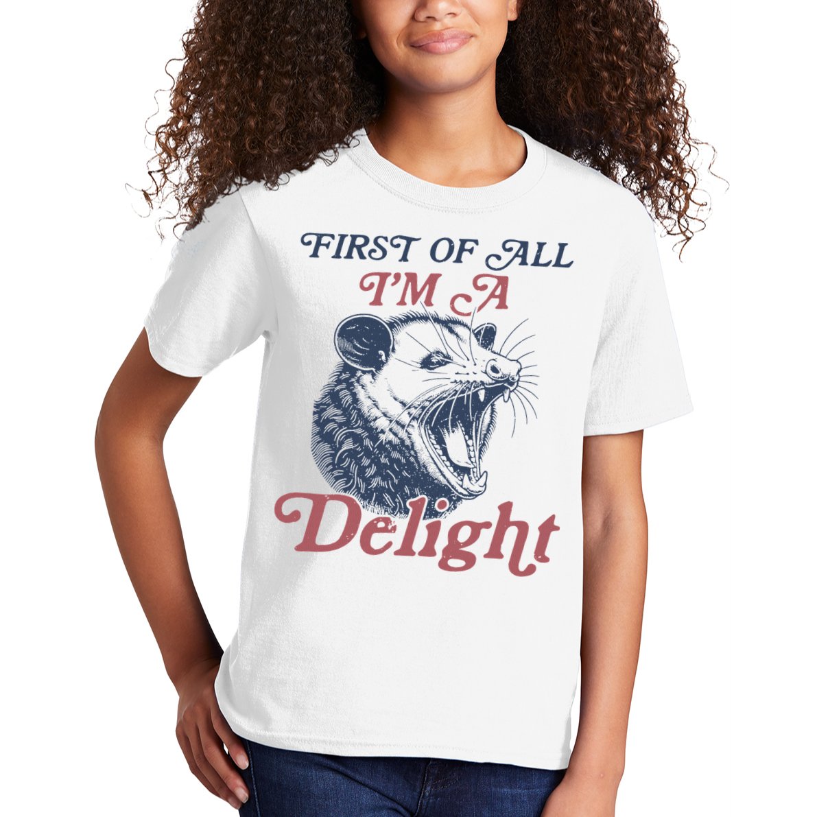 First Of All I'm A Delight Sarcastic Angry Opossum Possum Kids T-Shirt