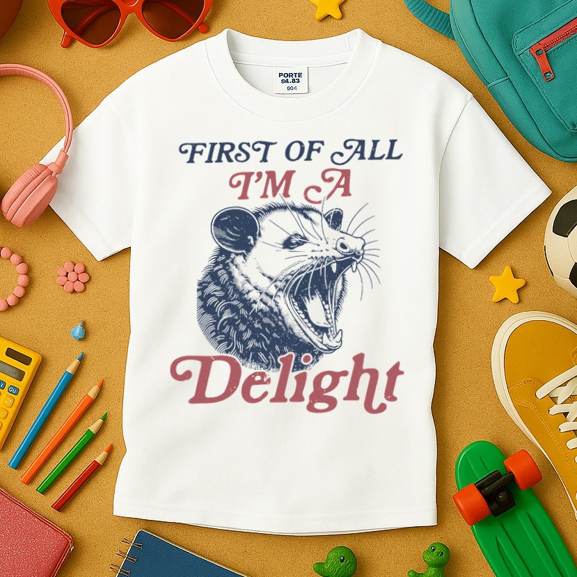 First Of All I'm A Delight Sarcastic Angry Opossum Possum Kids T-Shirt