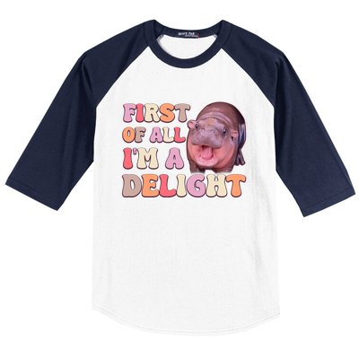 First Of All IM A Delight Moodeng Funny Meme Saying Baseball Sleeve Shirt