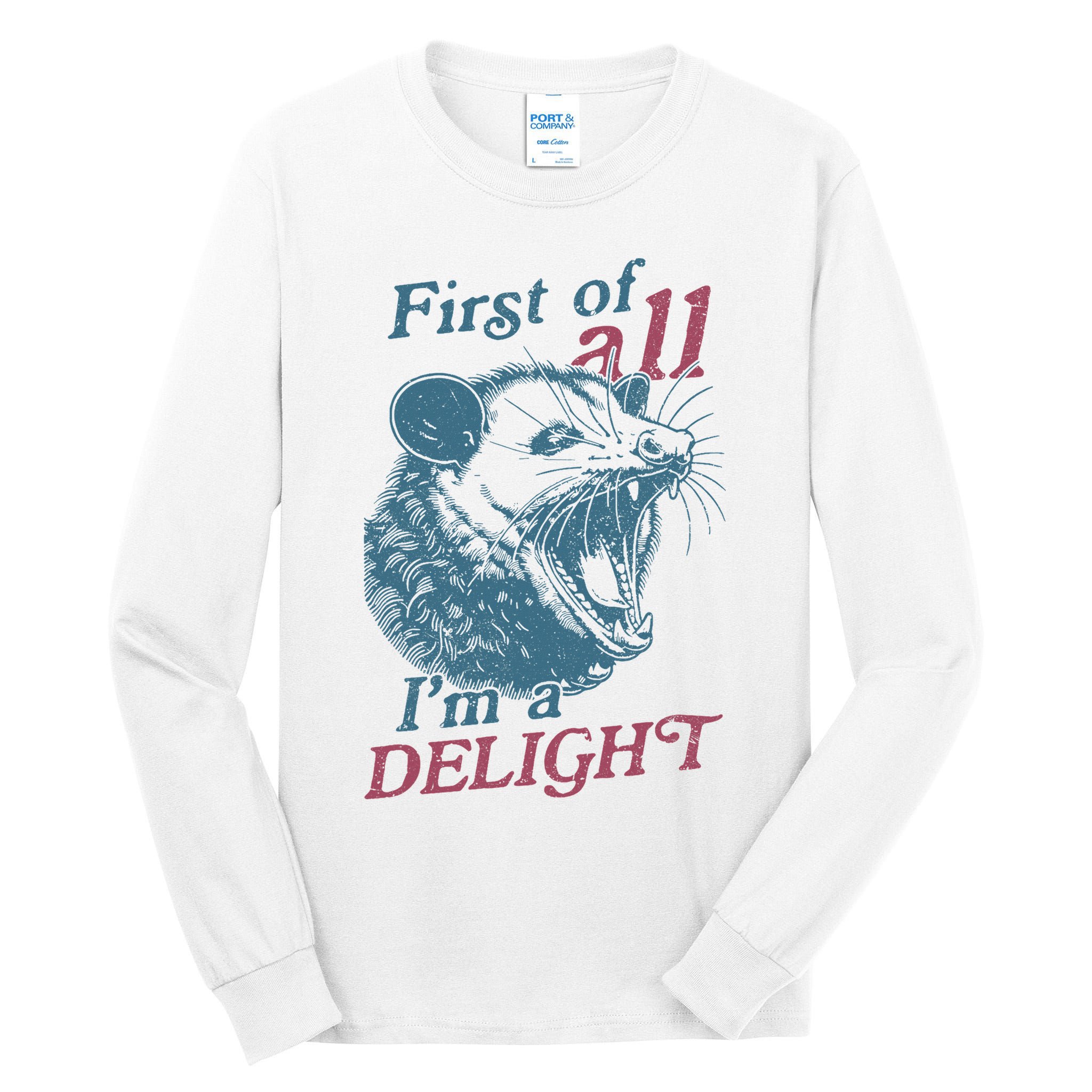 First Of All I'm A Delight Sarcastic Angry Opossum Lover Tall Long Sleeve T-Shirt