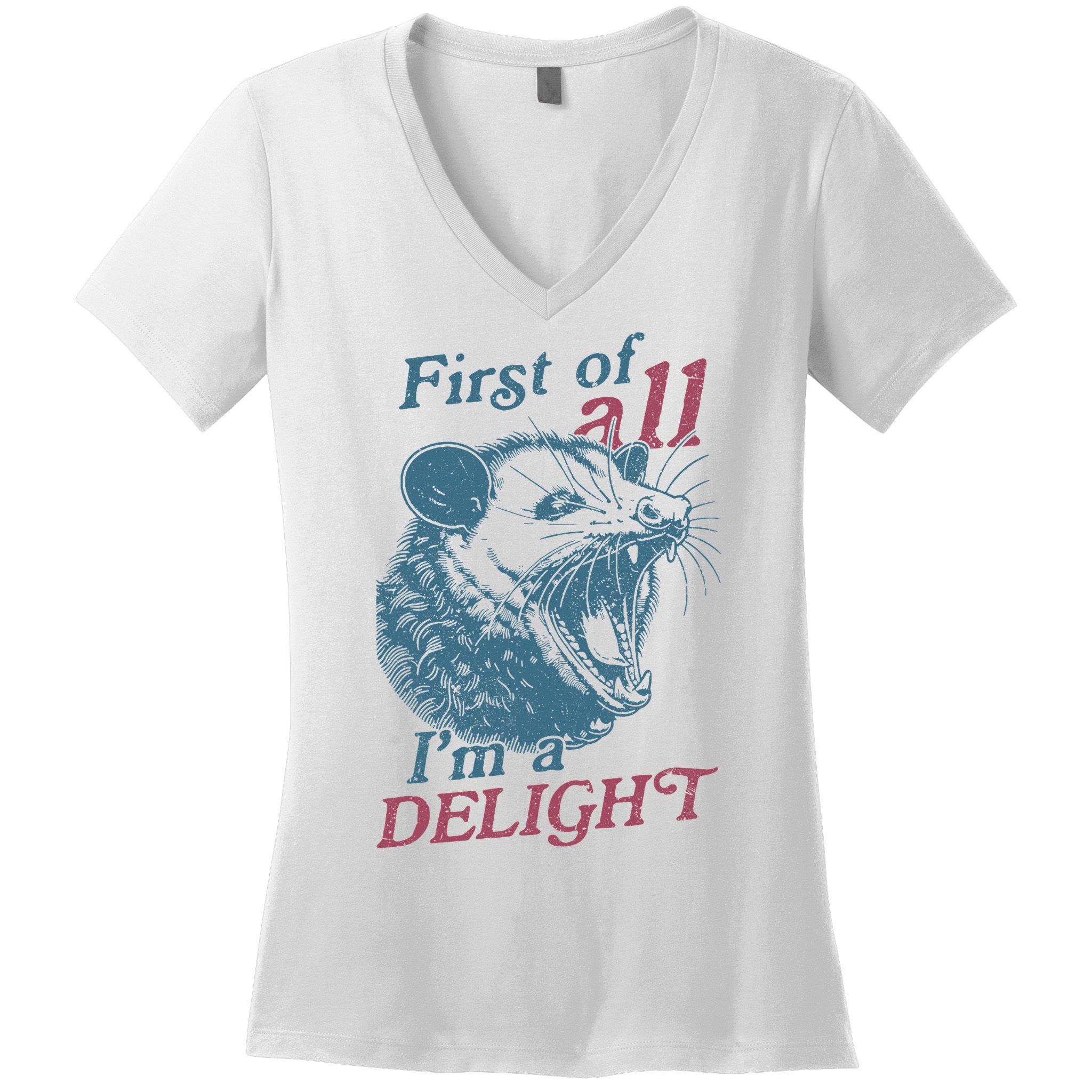 First Of All I'm A Delight Sarcastic Angry Opossum Lover Women's V-Neck T-Shirt