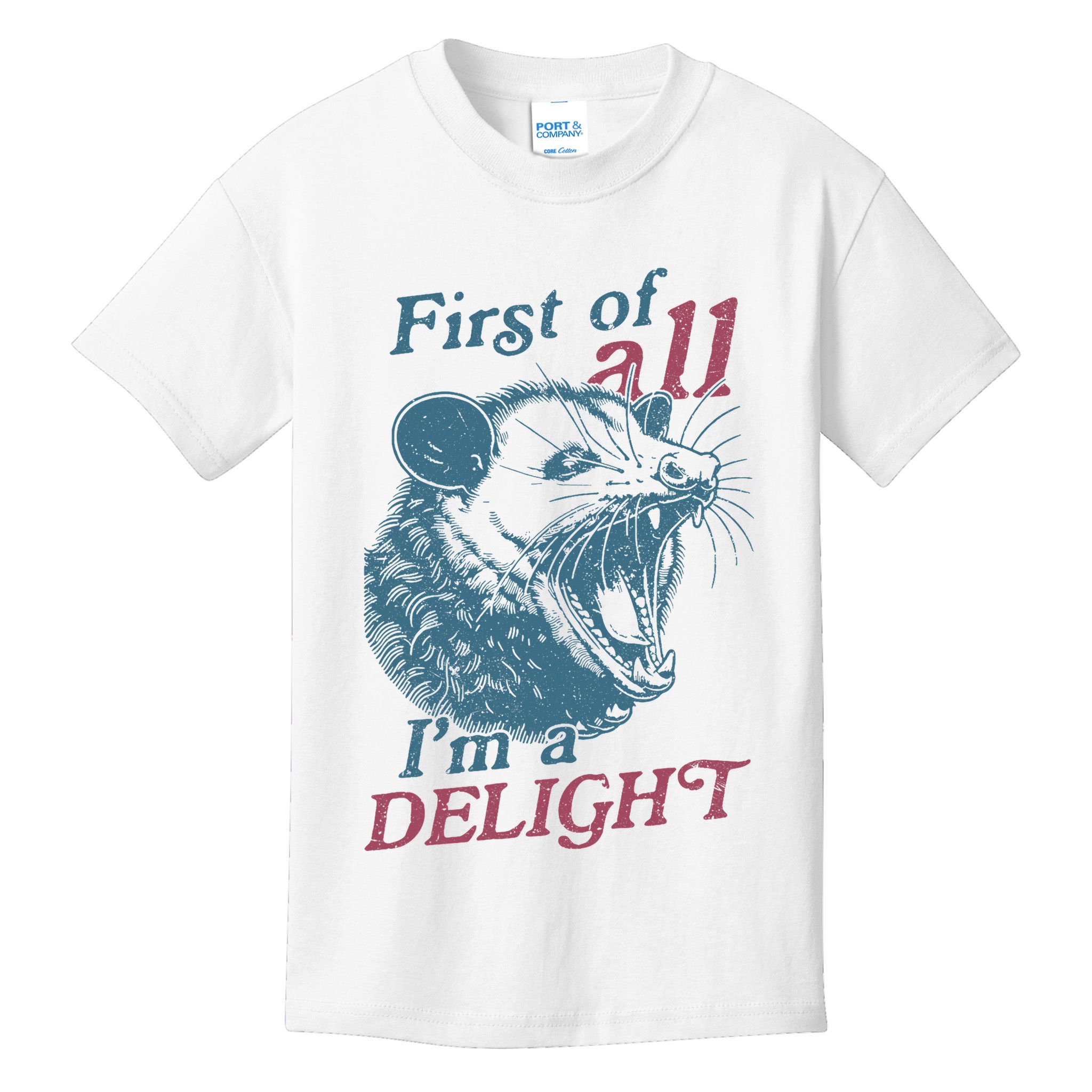 First Of All I'm A Delight Sarcastic Angry Opossum Lover Kids T-Shirt
