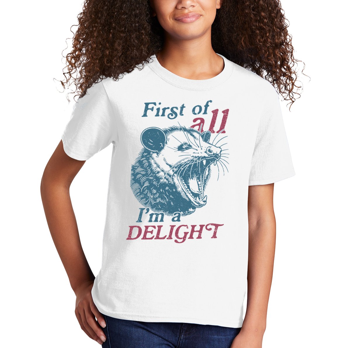 First Of All I'm A Delight Sarcastic Angry Opossum Lover Kids T-Shirt