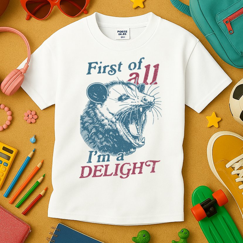 First Of All I'm A Delight Sarcastic Angry Opossum Lover Kids T-Shirt