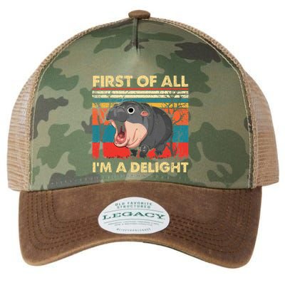 First Of All IM A Delight Funny Moo Deng Hippo Hippopotamus Legacy Tie Dye Trucker Hat
