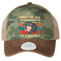 First Of All IM A Delight Funny Moo Deng Hippo Hippopotamus Legacy Tie Dye Trucker Hat