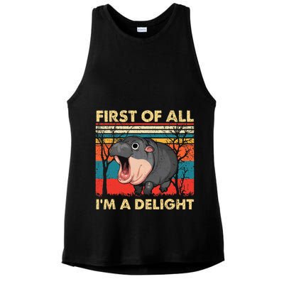 First Of All IM A Delight Funny Moo Deng Hippo Hippopotamus Ladies PosiCharge Tri-Blend Wicking Tank